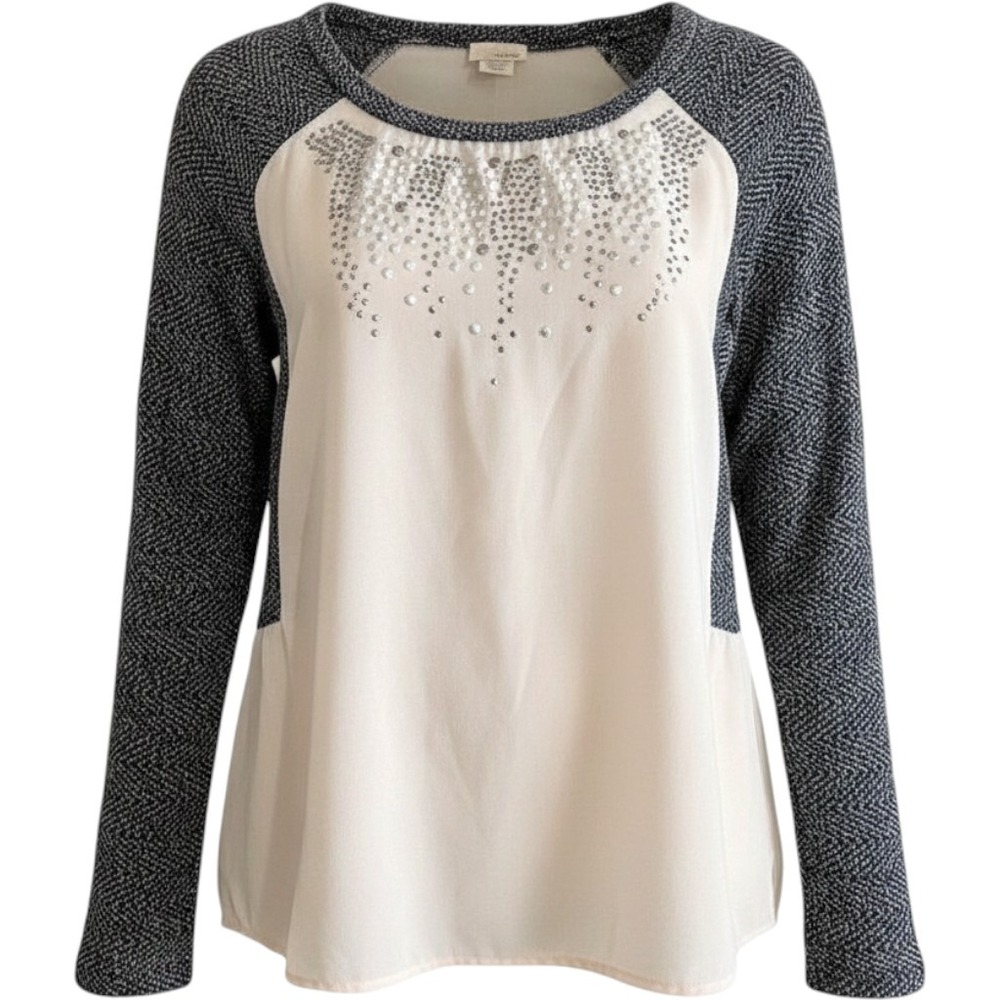 NWT Daytrip By Buckle Long Sleeve Tope Black Beaded Neck Women's Small
